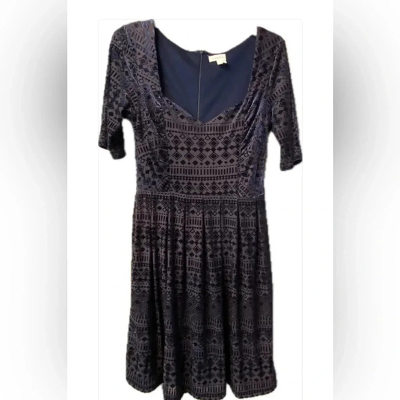 Meadow Rue Anthropologie Women's Velvet Midi Print Feminine Black small pretty! - Picture 1 of 14
